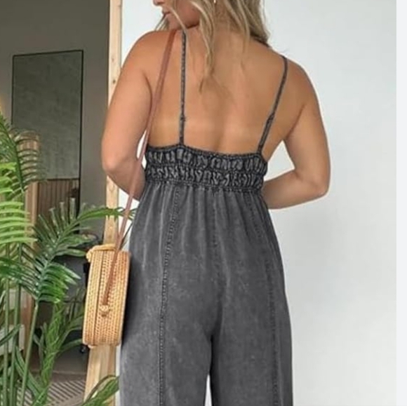 Yoeasy Women's V Neck Adjustable Strap Denim Lightweight Wide Leg Romper 3xl New - Picture 5 of 5